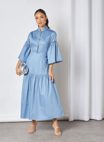 Embellished Gathered Hem Dress Teal