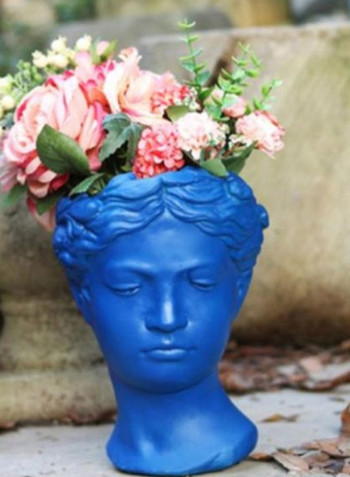 3-Piece Retro Cement Head Shaped Flower Pot Set Blue