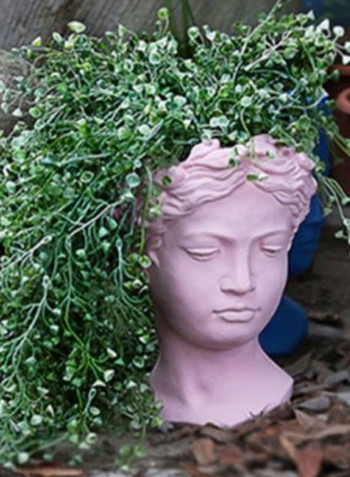 3-Piece Retro Cement Head Shaped Flower Pot Set Pink