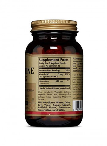 L-Carnitine Dietary Supplement 250mg - 90 Vegetable Capsules