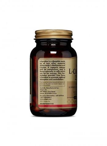 L-Carnitine Dietary Supplement 250mg - 90 Vegetable Capsules