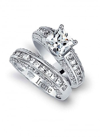 925 Sterling Silver Cubic Zirconia Studded Wedding Ring Set