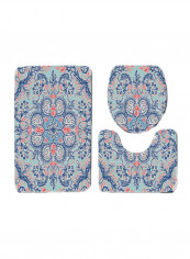3-Piece Bathroom Toilet Anti-Slip Mat Set Blue/Pink S