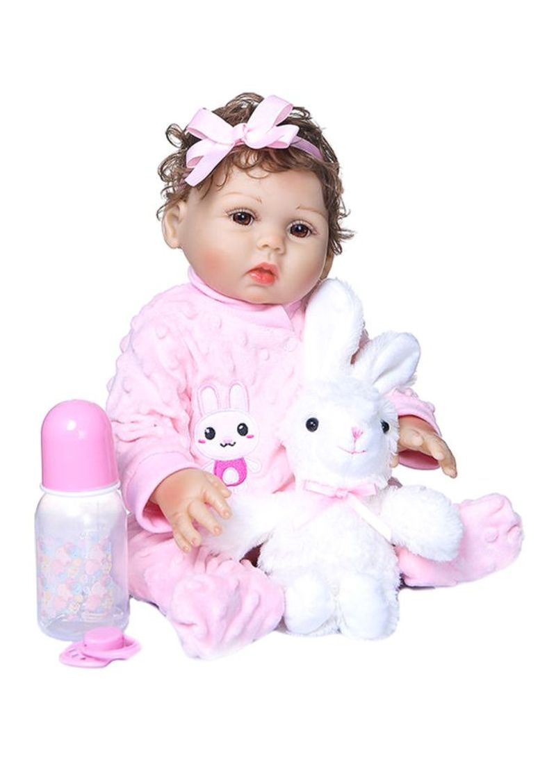 Reborn Realistic Baby Doll with Curly Hair and Rabbit Jumpsuit 18.5inch