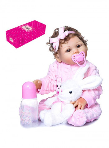 Reborn Realistic Baby Doll with Curly Hair and Rabbit Jumpsuit 18.5inch
