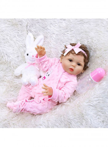 Reborn Realistic Baby Doll with Curly Hair and Rabbit Jumpsuit 18.5inch
