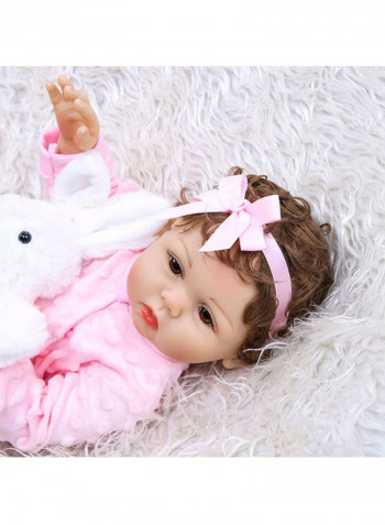 Reborn Realistic Baby Doll with Curly Hair and Rabbit Jumpsuit 18.5inch