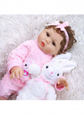 Reborn Realistic Baby Doll with Curly Hair and Rabbit Jumpsuit 18.5inch