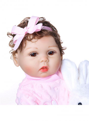 Reborn Realistic Baby Doll with Curly Hair and Rabbit Jumpsuit 18.5inch