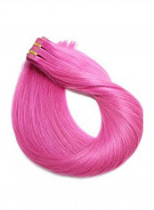 20-Piece Remy Straight Tape In Hair Extensions Pink 16inch