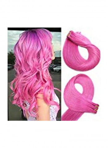 20-Piece Remy Straight Tape In Hair Extensions Pink 16inch
