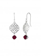 925 Sterling Silver Created Ruby Studded Dangle Earrings