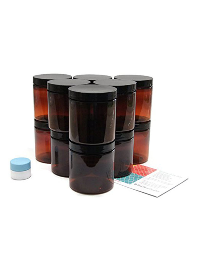 Pack Of 12 Amber 4 Ounce Pet Plastic Jars With Black Lids Black/Brown