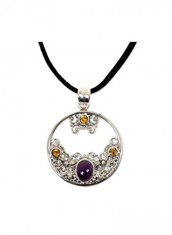 925 Sterling Silver Citrine and Amethyst Studded Pendant Necklace