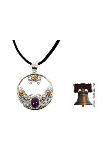 925 Sterling Silver Citrine and Amethyst Studded Pendant Necklace