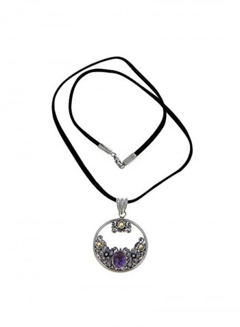 925 Sterling Silver Citrine and Amethyst Studded Pendant Necklace
