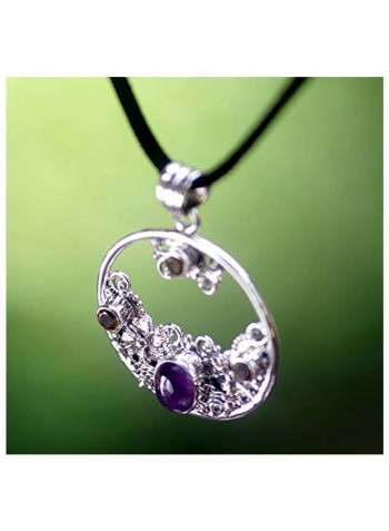 925 Sterling Silver Citrine and Amethyst Studded Pendant Necklace