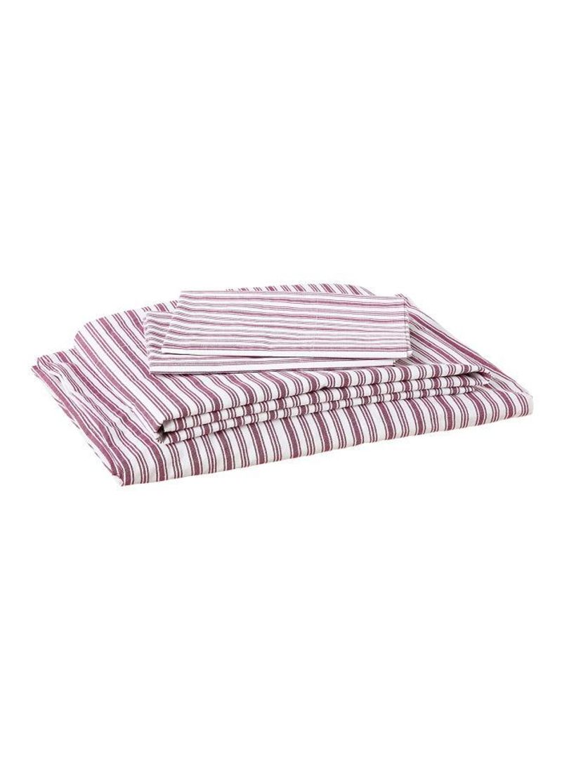 4-Piece Striped Cotton Percale Sheet Set Colridge Red Full