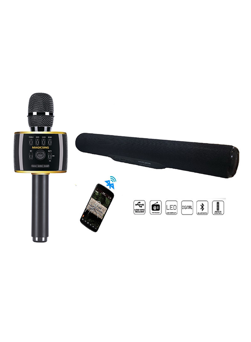 Mobile Karaoke Microphone With Mini Soundbar MP30 Black/Gold