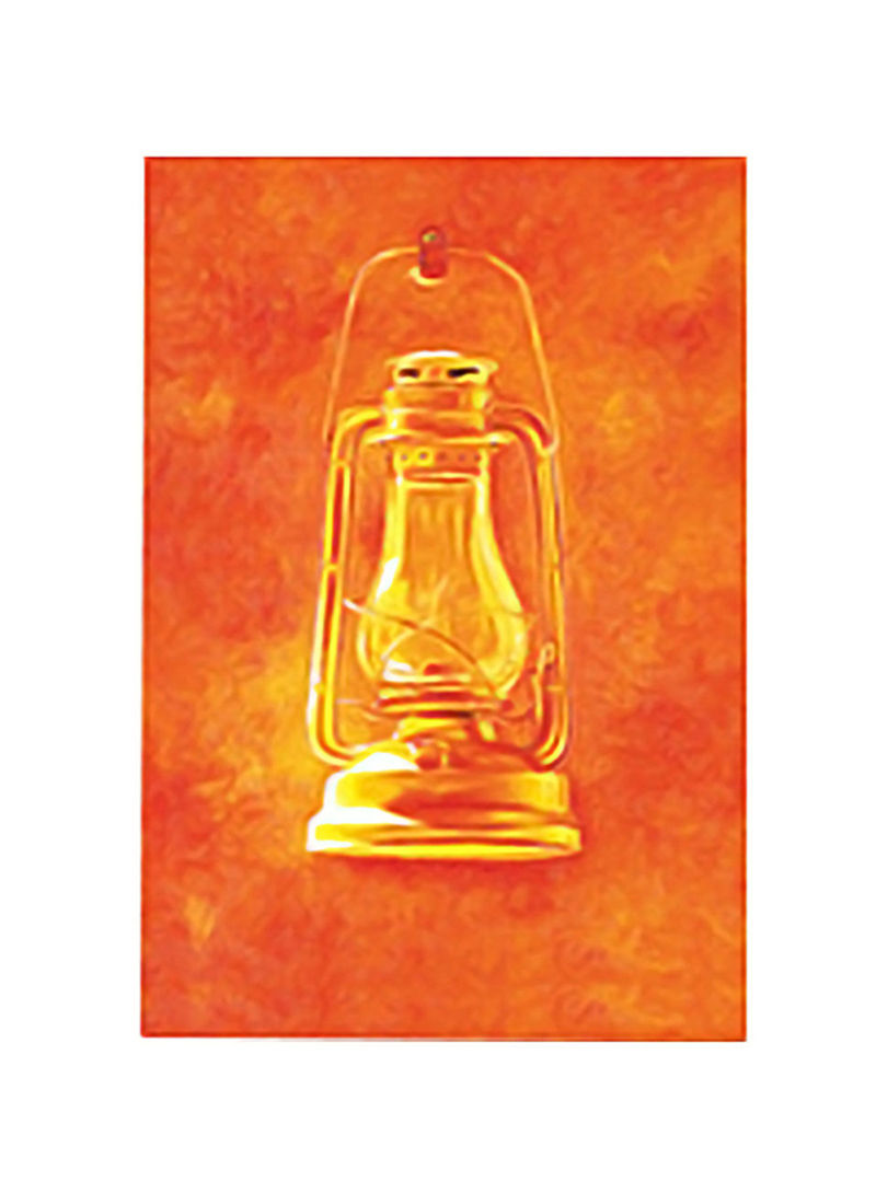 Traditional Lamp Handpainted And Canvas Printed Wall Art Red/Orange 50 x 70cm
