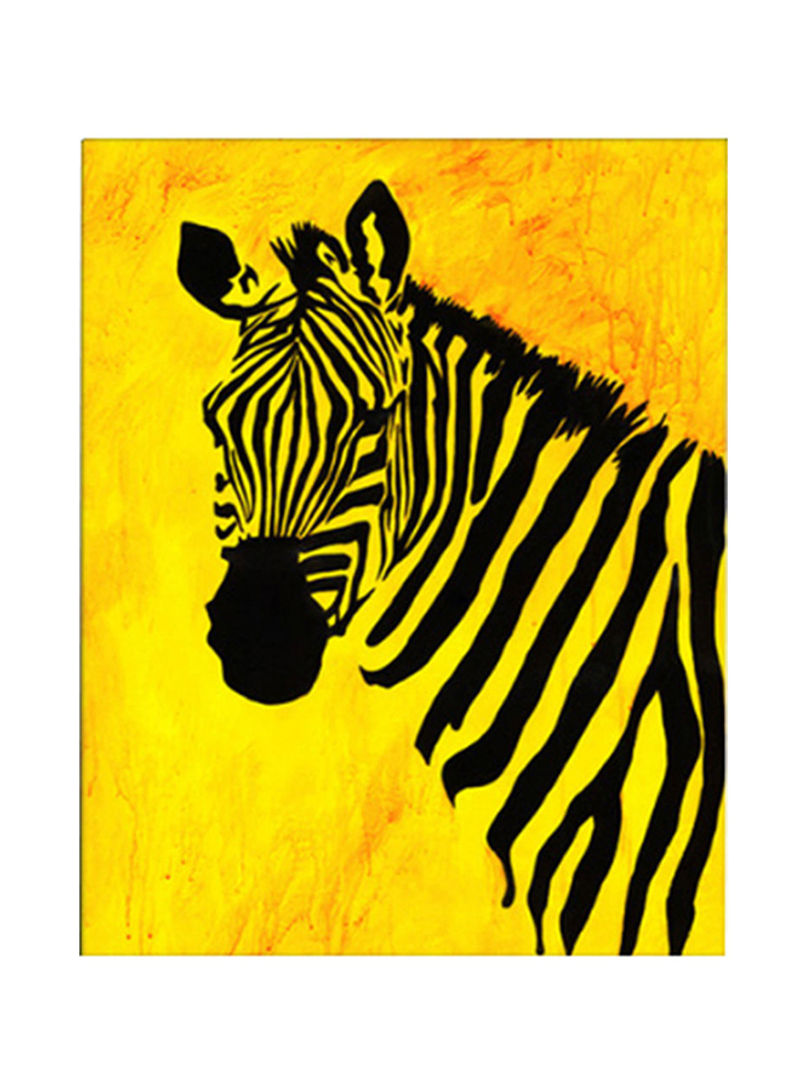 Zebra Handpainted And Canvas Printed Wall Art Yellow/Black/Orange 50 x 70cm