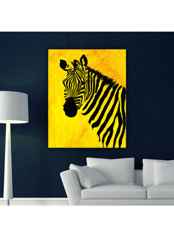 Zebra Handpainted And Canvas Printed Wall Art Yellow/Black/Orange 50 x 70cm