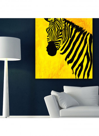 Zebra Handpainted And Canvas Printed Wall Art Yellow/Black/Orange 50 x 70cm