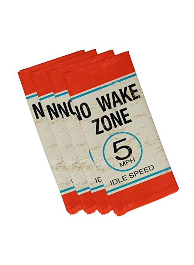 4-Piece No Wake Word Printed Napkin Set Black/White/Orange 19x19inch