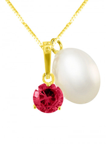 18 Karat Solid Yellow Gold Zircon With 7 mm Pearl Pendant Necklace
