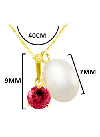18 Karat Solid Yellow Gold Zircon With 7 mm Pearl Pendant Necklace