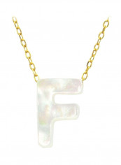 18 Karat Gold F Letter Mother Of Pearl Pendant Necklace