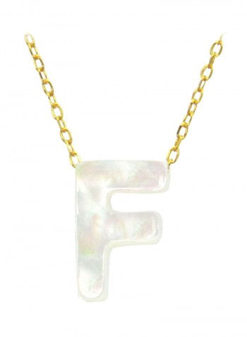 18 Karat Gold F Letter Mother Of Pearl Pendant Necklace