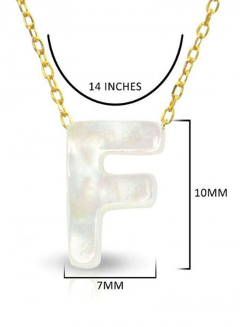 18 Karat Gold F Letter Mother Of Pearl Pendant Necklace