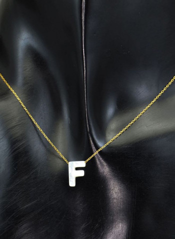 18 Karat Gold F Letter Mother Of Pearl Pendant Necklace