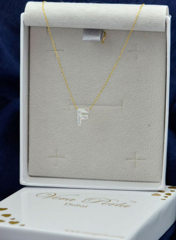 18 Karat Gold F Letter Mother Of Pearl Pendant Necklace