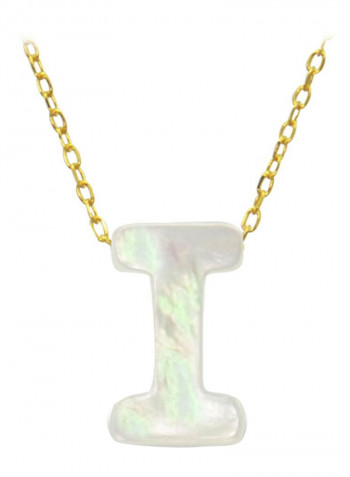 18 Karat Gold I Letter Mother Of Pearl Pendant Necklace