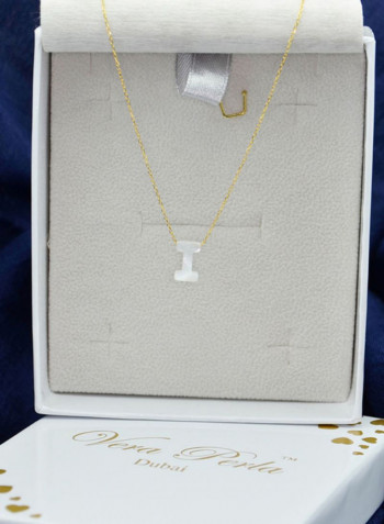18 Karat Gold I Letter Mother Of Pearl Pendant Necklace