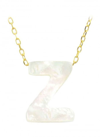 18 Karat Gold Letter Z Mother Of Pearl Pendant Necklace