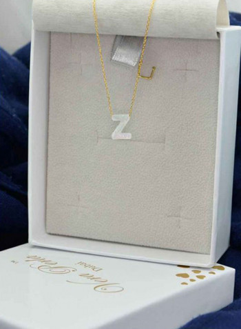18 Karat Gold Letter Z Mother Of Pearl Pendant Necklace