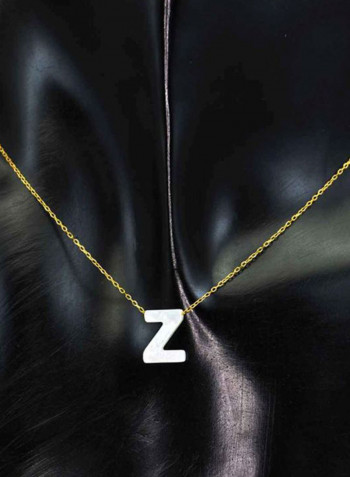 18 Karat Gold Letter Z Mother Of Pearl Pendant Necklace