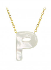 18 Karat Gold P Letter Mother Of Pearl Pendant Necklace