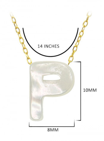 18 Karat Gold P Letter Mother Of Pearl Pendant Necklace