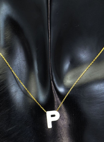 18 Karat Gold P Letter Mother Of Pearl Pendant Necklace