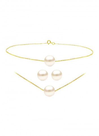 4-Piece 10 Karat Gold Pearl Jewellery Set