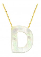 18 Karat Gold D Letter Mother Of Pearl Pendant Necklace