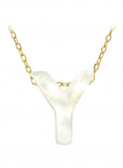 18K Gold Y Letter Mother Of Pearl Necklace