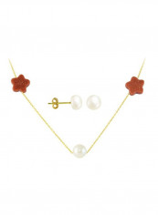 3-Piece 18 Karat Gold Star Shape Sunstones Necklace And Earrings Set