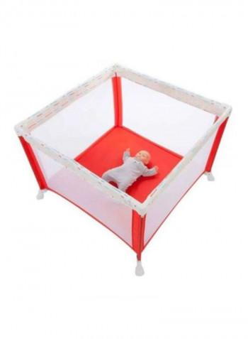 Foldable Lines Baby Circus Playpen - Red/White