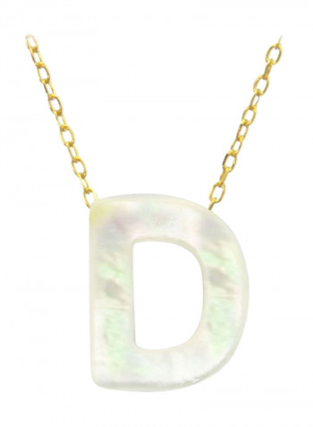18 Karat Gold D Letter Mother Of Pearl Pendant Necklace