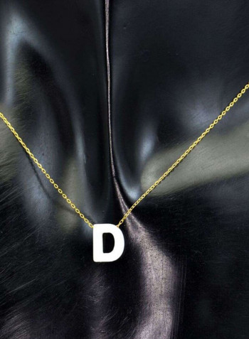 18 Karat Gold D Letter Mother Of Pearl Pendant Necklace
